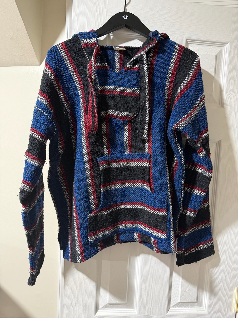 Striped Baja Hoodie Sweater - Blue Red Black